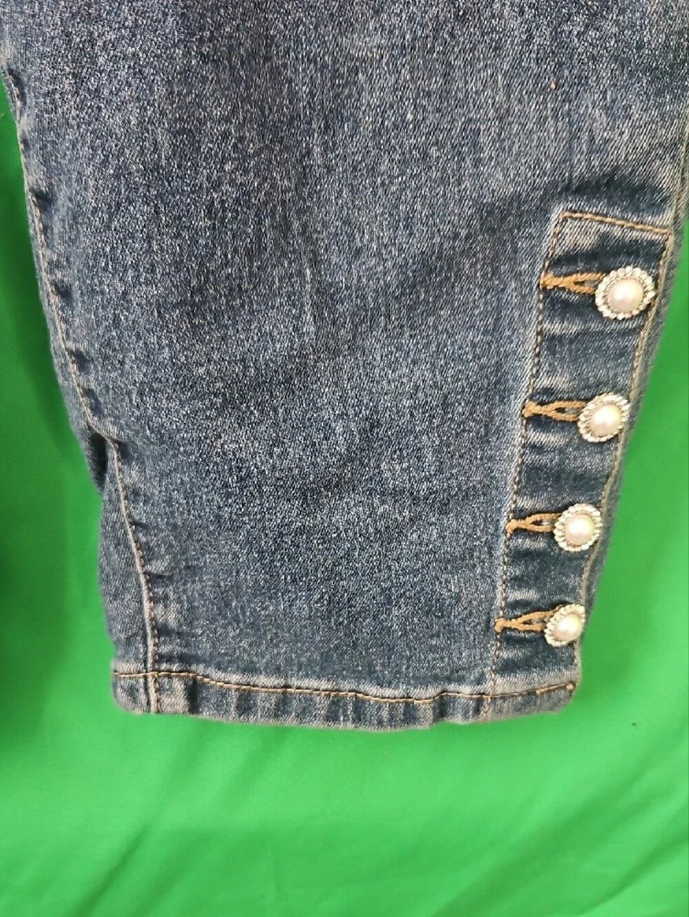 CeCe Dark Blue Ankle Crop Jeans with Button Cuff - Picture 2 of 12